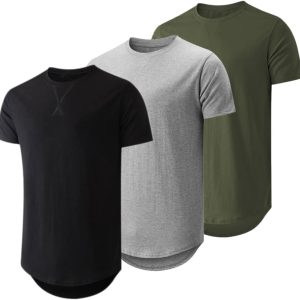 JMIERR Men's 3 Pack Cotton Hipster Hip Hop Longline Crewneck T-Shirt. Short Sleeve Gym Workout Athletic T Shirts for Men Pack.XL. Black/Light Grey/Army Green | Amazon.com