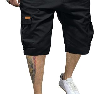 JMIERR Mens Casual Twill Cargo Shorts Cotton Drawstring Classic Cargo Chino Stretch Short with 6 Pockets for Men. US36(L). A Black | Amazon.com