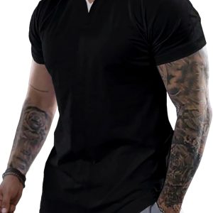 JMIERR Men's Muscle Slim Fit T-Shirt V Neck Black Henley Shirt Short Sleeve Gym Workout Athletic Fitted Tees Shirts for Men. US 43(L) : Clothing. Shoes & Jewelry