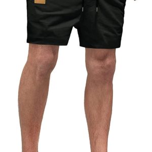 JMIERR Mens Shorts Casual - Cotton Drawstring Summer Beach Stretch Twill Chino Golf Dress Shorts with Pockets Elastic Waist. M. Black at Amazon Men's Clothing store