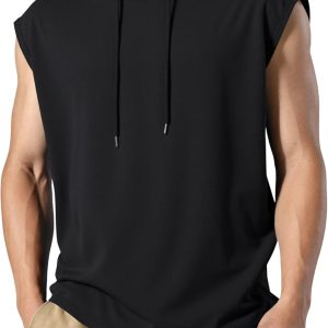 JMIERR Men's Drop Shoulder Sleeve Hoodies Sweatshirts Drawstring Hooded Tank Tops T-Shirts- Casual Fitted Cotton Tee Shirt for Gym Workout Athletic. XL. Black : Clothing. Shoes & Jewelry
