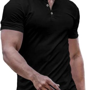 JMIERR Mens Muscle Slim Fit Button Henley Shirts Summer Crewneck Short Sleeve Longline Fitted T-Shirt Gym Workout Athletic Tees Shirt for Men. L. Black | Amazon.com