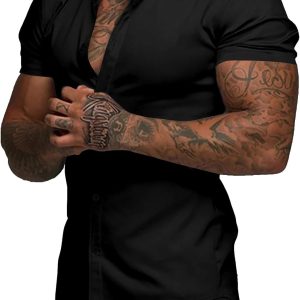 JMIERR Men's Muscle Fit Dress Shirts Wrinkle-Free Short Sleeve Casual Button Down Shirt Summer Beach Shirts.L.Black : Clothing. Shoes & Jewelry