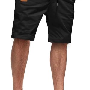JMIERR Mens Casual Shorts - Cotton Drawstring Summer Beach Stretch Waist Twill Chino Dress Golf Travel Essentials Shorts with Pockets for Men. L. S Black at Amazon Men's Clothing store