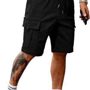 JMIERR Mens Stretch Cargo Shorts Cotton Classic Drawstring Relaxed Fit Extreme Motion Hiking Shorts. L.Black | Amazon.com