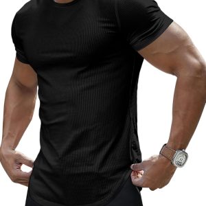 JMIERR Mens Fashion Hip Hop Cool T Shirt Muscle Slim Fitted Crewneck Longline Black Tees Shirts for Gym Workout. US 43(L) | Amazon.com
