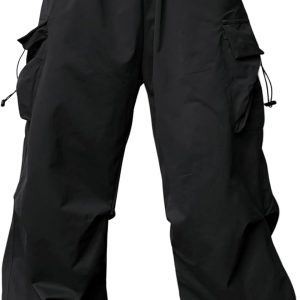 JMIERR Men's Casual Lounge Travel Parachute Pants Wide Leg Trousers Beam Feet Harem Baggy Sweatpants Cargo Streetwear Pants for Fall Essentials Clothes Trendy Street Wear.L. Black at Amazon Men's Clothing store