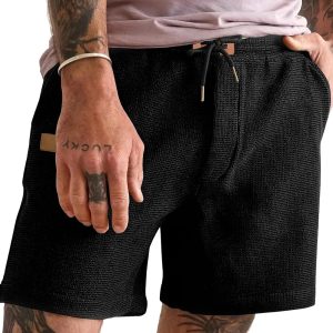 JMIERR Mens 5 Inch Shorts Summer Casual Waffle Stretch Waist Drawstring Shorts Lightweight Basketball Running SweatShorts. L. Black at Amazon Men's Clothing store