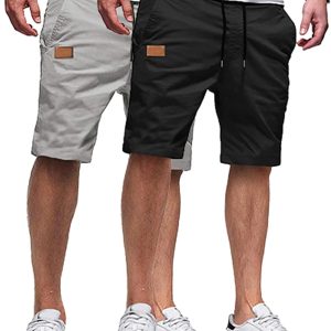 JMIERR Mens Casual Shorts for Men with Pockets and Elastic Waistband. L. Black/Light Grey at Amazon Men's Clothing store