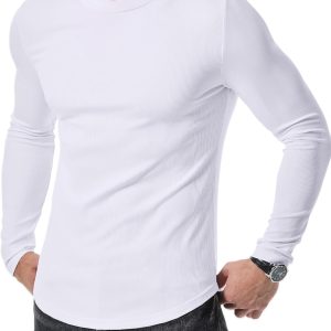JMIERR Mens T-Shirts Casual Muscle Slim Fit Crewneck Hipster Longline Shirt Long Sleeve Gym Workout Athletic Fitted Tees Shirts. L. White | Amazon.com