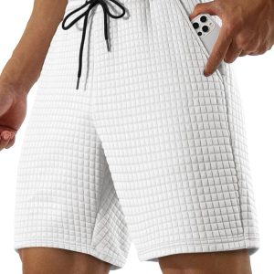 JMIERR Mens Casual Sweat Shorts 7 Inch Inseam Stretch Comfy Elastic Waist Drawstring Waffle Knit Athletic Shorts Workout Gym Shorts with Pockets.US 36(L).White at Amazon Men's Clothing store