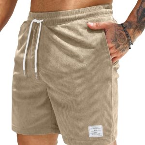 JMIERR Men Shorts Corduroy Cotton Casual 7 Inch Inseam Classic Fit Flat Front Elastic Waist Drawstring Lightweight Summer Beach Shorts for Men. L. Parchment at Amazon Men's Clothing store