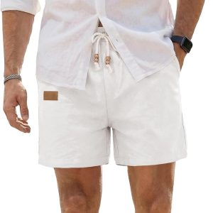JMIERR Mens Linen Shorts 5 inch Cotton Lightweight Elastic Waist Drawstring Summer Vacation Beach Stretch Golf Dress Shorts with Pockets. M. 0 White at Amazon Men's Clothing store