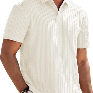 JMIERR Mens Polo Shirt Short Sleeve Casual Fashion Henley Shirts Button Down Knit Textured Men Gift. L. Beige at Amazon Men's Clothing store