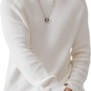 JMIERR Mens Crewneck Pullover Sweater Waffle Textured Knitted Sweaters Loose Fit Casual Essentials Sweaters with Ribbing Edge.L.White at Amazon Men's Clothing store