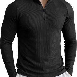 JMIERR Mens Quarter Zip Slim Fit Muscle Shirts Stretchy Breathable Textured Vintage Golf T Shirts for Athletic Workout Running. Medium. A Black : Clothing. Shoes & Jewelry